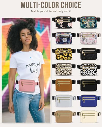 Capolo Fanny Packs for Women 4 Zip Pocket Crossbody Belt Bag Waist Bags - color: Pink, size: Medium