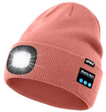 ATNKE LED Lighted Bluetooth Beanie Hat,USB Rechargeable 4 LED Wireless Music Running Headlamp Cap Gift for Men and Women - color: #Bean Paste Powder