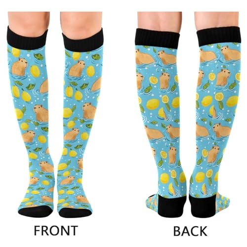 Wusikd Heartbeat Symbol Compression Socks for Women and Men Circulation Black Long Socks for Athletic Running 1 - color: Capybaras