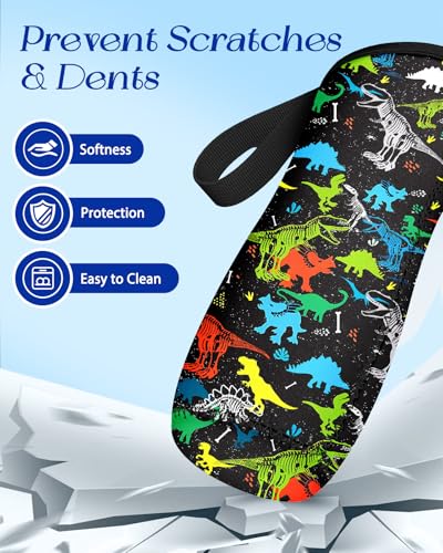 Water Bottle Sleeve for Cirkul 22 oz - Bottles Cover Holder Carrier Bag with Handle Strap - color: Black Dinosaur