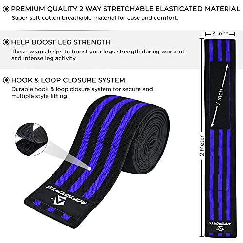 AQF Knee Wraps for Weightlifting Bandage - 78" IPL & USPA Approved (Pair) - color: Blk & Blu
