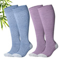 LEVSOX Bamboo Viscose Wide Calf Compression Socks 20-30 mmHg with Cushioned - color: Purple Grey, size: Large