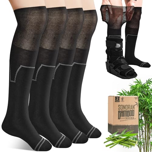 SONORAN Walking Boot Socks Bamboo Viscose (2 Pairs) Lightweight Replacement Sock Liner for Medical Tube Cast Socks - color: Black