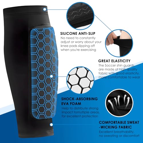 2026 New Shin Guards Pads Socks for Skiing, Shin Pads for Youth Adult Ski Shin Guards Calf Compression Sleeve with Honeycomb Pads Lightweight Calf Protective Gear for Boys Girls Men - size: L (Age 14-18)