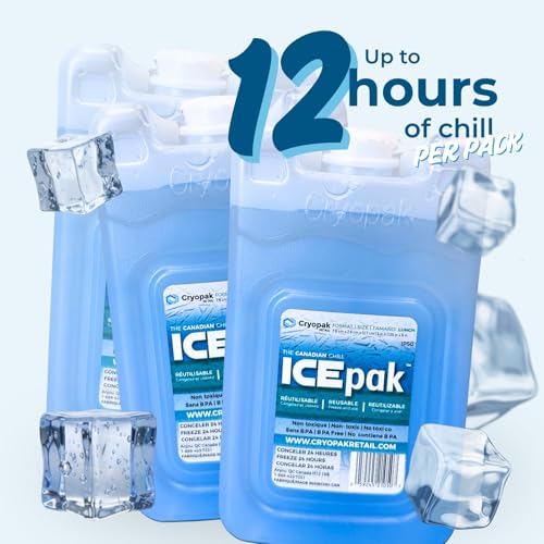 Cryopak ICEpak Hard Shell Reusable Ice Packs for Coolers and Lunch Box Use, Freezer Safe Gel Design, Professional Grade Cooling, Non-Toxic and BPA Free, Essential Travel Accessories - size: Lunch (3 Pack)