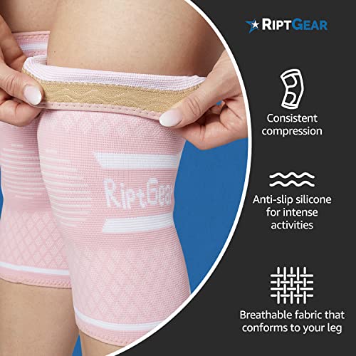 Knee Compression Sleeve | Non-Slip Knee Brace for Running & Weightlifting - color: Pink, size: Small (Pack of 2)