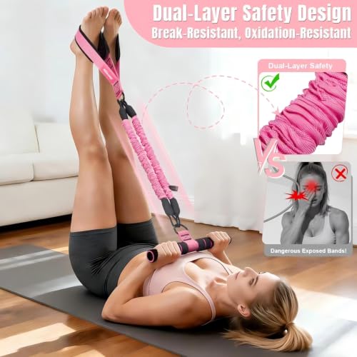 3-Tube Adjustable Pedal Resistance Band (30-90LBS) Home Workout, Pink
