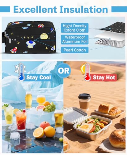 Small Insulated Lunch Bag: Reusable Small Lunch Box, Mini Soft Cooler Bag - color: Planetary Astronauts