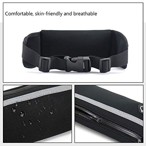 QWEQWE Running Belt with Water Bottle Holder,Sweatproof and Waterproof, Sports Fanny Pack with Holder, Machine Washable,Can Hold Cash Keys Cards Phone(Black) Large