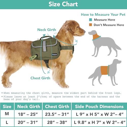 PetAmi Dog Backpack for Medium Large Dogs, Hiking Saddle Bag, Olive Canvas - color: Olive Canvas, size: Large