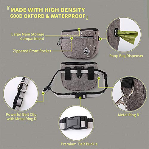 Pet Dog Treat Pouch Waist Bag, Auto Closing Waterproof Oxford Adjustable Training Belt Bags with Poop Bag Dispenser + Dog Collapsible Bowl for Dog Cat Running, Walking, Feeding (Blue) - color: Blue