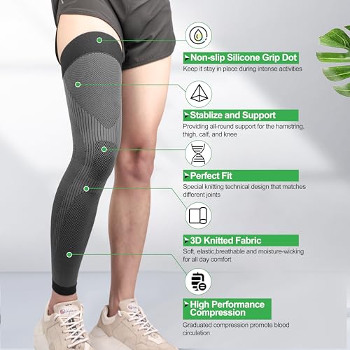 KEKING Full Leg Compression Sleeves, 20-30mmHg Graduated, Unisex, Running - color: Black, size: 3X-Large