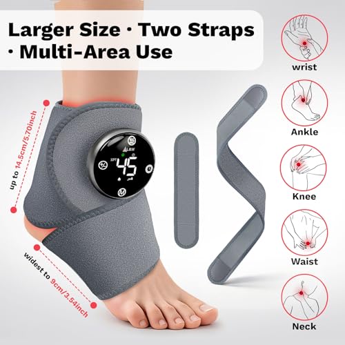 Large Fit Wearable Foot Massager Wrap, Cordless Heated Ankle Massager with Red Light, Portable for Foot Comfort & Circulation Support, 6 Modes 3 Intensities, Multi-Area Use for Foot, Knee & Back