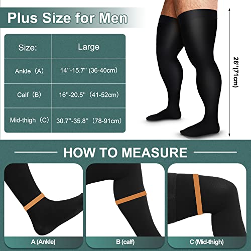 Zhanmai Thigh High Compression Socks for Men 20-30 Mmhg Compression Stockings Thigh High Socks Swelling - size: X-Large