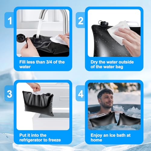 4 Pack Large Refillable Ice Bath Bags for Cold Plunge Tubs, 24 L