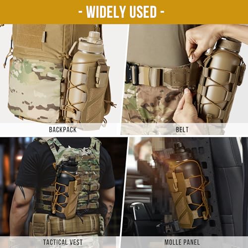OneTigris MOLLE Water Bottle Pouch Holder, Adjustable 18-32 oz Holster - color: Brown