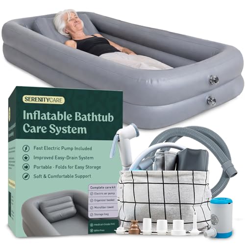 Inflatable Bed Bathtub for Adults, Bedridden Patients - Easy Bed Bath System for Elderly & Disabled - Home Care Portable Medical Bed Shower Solution with Electric Pump and Complete Kit