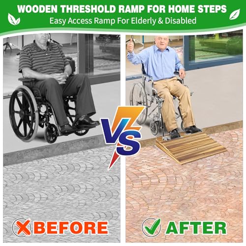9" Rise Solid Wooden Threshold Ramp with Grooves for Home Steps/Wheelchairs - size: 9 inches
