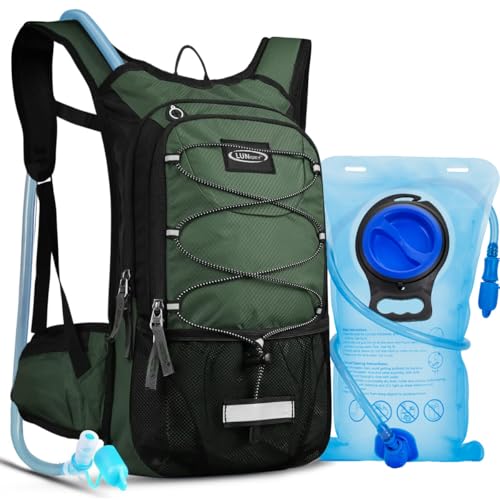 Hydration Backpack with 3L Water Bladder, Small Hydration Pack Backpack for Men Women, Lightweight Water Backpack with Cooler Layer for Running, Biking, Hiking - color: Olive