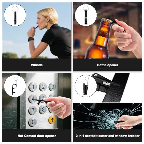10PCS Accessories Keychain Set for Women with Safety Alarm Key Chain,Whistle and Wristlet KeyChain Set - color: Black