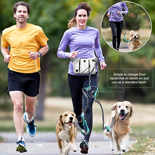 SHINE HAI Retractable Hands Free Dog Leash with Dual Bungees for 2 Dogs, Adjustable Waist Belt, Reflective Stitching Leash for Running Walking Hiking Jogging Biking Black - Gray2 - color: Gray