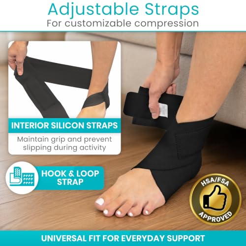Vive Ankle Wrap (2 Pack) - Strap Heel Brace Stabilizer for Sprained Foot - color: Black