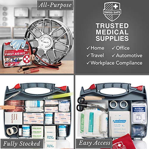 Swiss Safe 2-in-1 378-Pcs Car First Aid Kit, Jumper Cables, Essentials