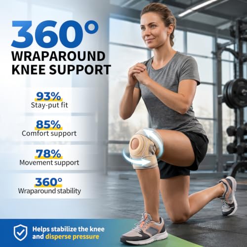 CAMBIVO Knee Brace with Side Stabilizers & Gel Pad, Open Patella Adjustable - color: Beige, size: Large