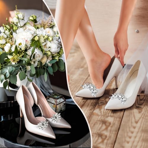 4 Pcs Rhinestone Shoe Clips for Women Dress Shoes, Detachable Crystal Shoe Charms, Silver Sparkly Shoe Buckle Decorations for Wedding Bridal Prom Party High Heels