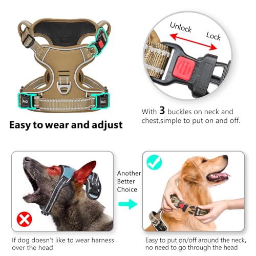 HEELE Dog Harness, Soft Padded, Neck Release Buckles,Easy On & Off, Brown S - color: Lock Brown, size: S (Pack of 1)