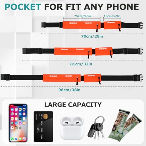 Running Belt Waist Pack, Orange, Dual Zippered Pockets, Adjustable Elastic Band with Reflective Strips (Orange) - color: Orange