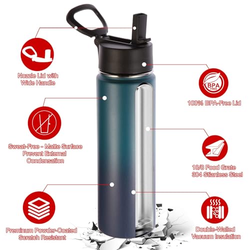 Volhoply 24oz Insulated Water Bottle with Straw Lid, Dark Night, 1-Pack - color: Dark Night