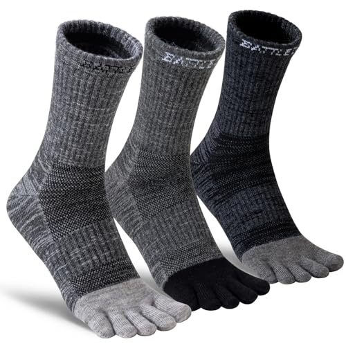 Merino Wool Toe Socks,Hiking Running Crew Socks for Women Men - color: Dark, size: Medium