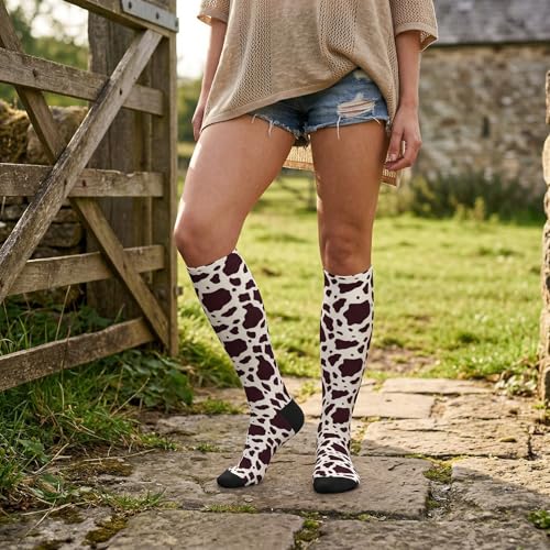 Compression Socks Knee High Support Stockings Women Men - color: Cute Cow Skin