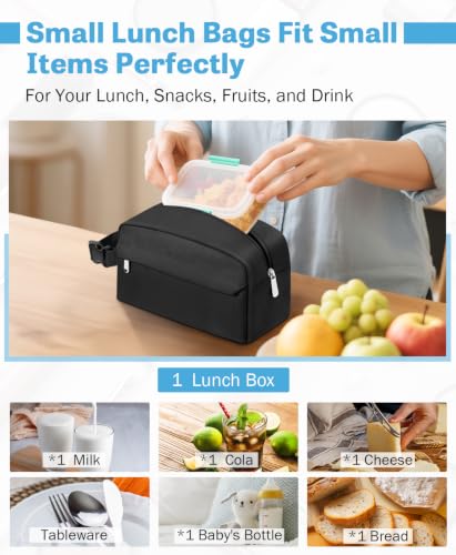 Small Insulated Lunch Bag: Reusable Small Lunch Box, Mini Soft Cooler Bag - color: Black
