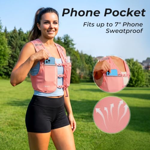 Running Vest for Women & Men with 500ML Soft Flask | Hydration Vest - color: Pink, size: XS/S (1 Soft Flask)