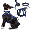 WINSEE Pet Harness Collar and Leash Set, All-in-one Reflective Dog Harness No Pull with Adjustable Buckles for Puppies, Small, Medium, Large, and Extra-Large Dogs (Medium, Dark Blue) - color: Dark Blue, size: Medium