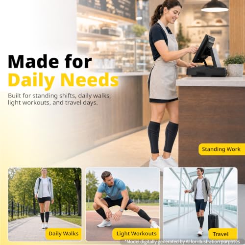 CAMBIVO Calf Compression Sleeve 15-20mmHg Footless for Shin Splint Relief - color: Black