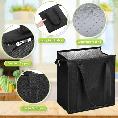 10 Pack Large 18L Insulated Grocery Bag Bulk Zippered, Black - color: Black
