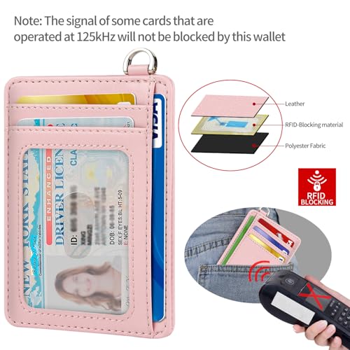 Slim Minimalist Front Pocket Wallet, RFID Blocking Credit Card Holder Wallet with Integrated D-Shackle for Men Women - color: Cowhide Pink