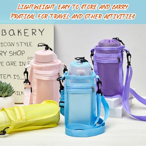 Berlune 8 Pcs Mesh Water Bottle Holder with Adjustable Strap, Macaron Color - color: Macaron Color