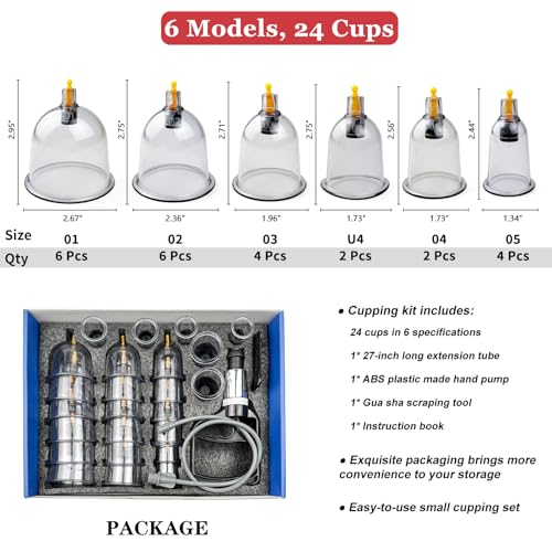 DEFUNX Cupping Set, 24 Cups Cupping Kit for Massage Therapy, Cupping Therapy Set with Pump for Back Massage, Pain Relief, Physical Therapy - size: 24 Cup