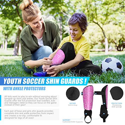 Shin Guards Soccer Youth Kids Boys Girls Toddler Shin Pads Child EVA Cushion Protection Reduce Shocks Injurie Calf Protective Gear Suitable for 4 5 6 7 8 9 10 11 12 Years Old - color: Pink Ankle, size: Small