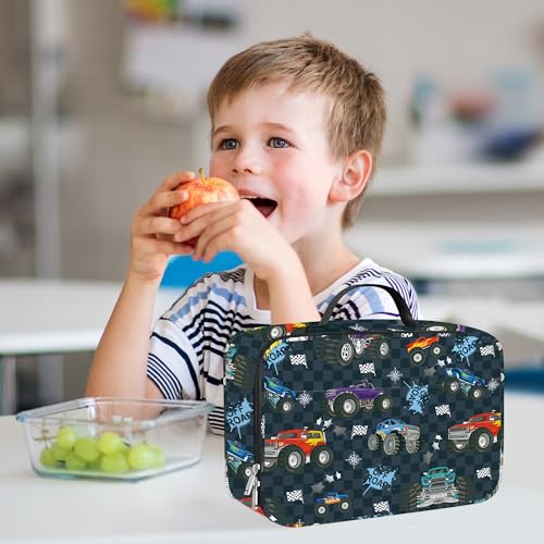 Clastyle Car Insulated Kid Lunch Bag for Boy Lunch Box, Black Race Truck - color: Checker Flag
