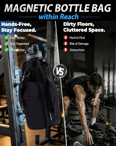 Magnetic Gym Bag Water Bottle Carrier Holder, Insulated Crossbody Purse - color: Black