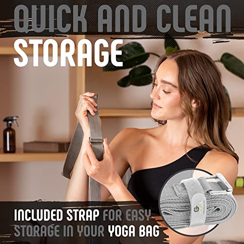 Yoga Strap with Buckle, Soft Cotton/Polyester Webbing, 8 ft - color: Grey