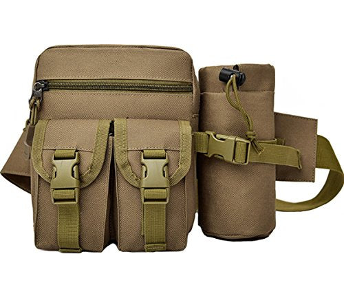 Hiking Waist Fanny Pack With Water Bottle Holder Running Waist Hip Belt Bag Motorcycle Bike Pouch Shoulder Bag - color: Khaki
