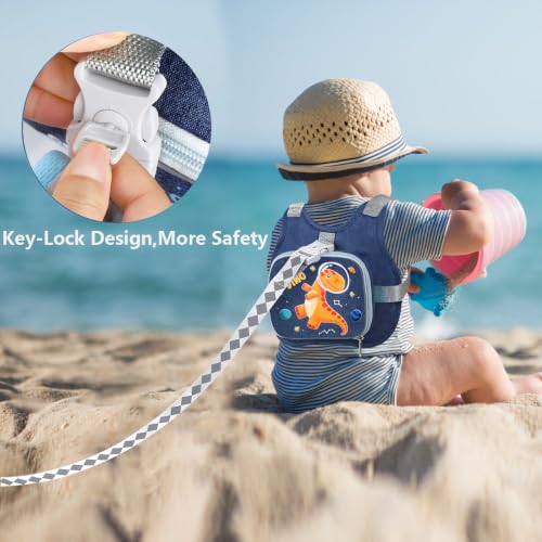 Toddler Leash Anti Lost Wrist Link, Accmor Baby Walking Safty Harness Leash - color: Navy Blue/Dinosaurs & Planet