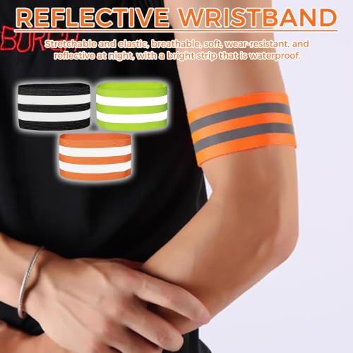 3 Pairs Reflective Bands for Walking at Night, High Visibility Safety Reflector Arm/Wrist/Ankle Straps for Runners, Cyclists, Night Running, Jogging & Outdoor Work (Black, Green, Orange)