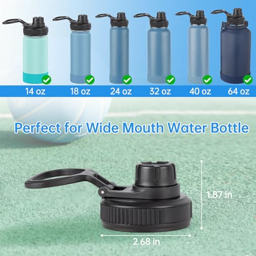 2Pcs Replacement Lid for Takeya Insulated Water Bottle, Wide Mouth Loop Top Lid for Takeya 14, 18, 24, 32, 40, 64oz, Replacement Cap with Handle Easy to Carry, No Leak Top Spout Lid Accessories Black